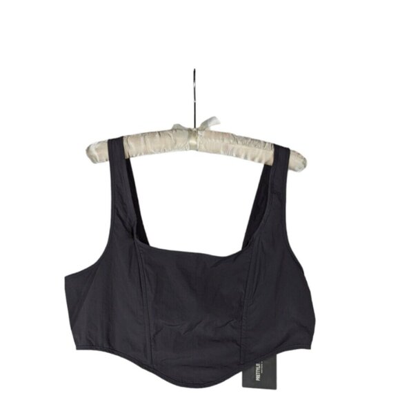 NWT Pretty Little Thing Crop Top 12 Gray Square Neck Zipper Back Night Out - Picture 1 of 5